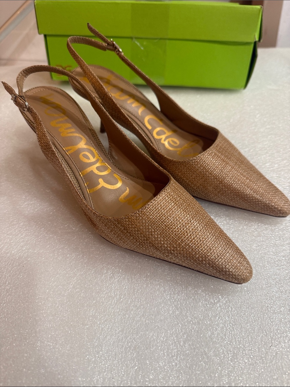 SAM EDELMAN women's bianka slingback pump in tan raffia size 6